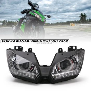 

Motorcycle Headlight Angel Eye For Kawasaki NINJA250 300 ZX6R ZX 6R NINJA250 NINJA300 HID Projector Headlight Assembly 2013-2016