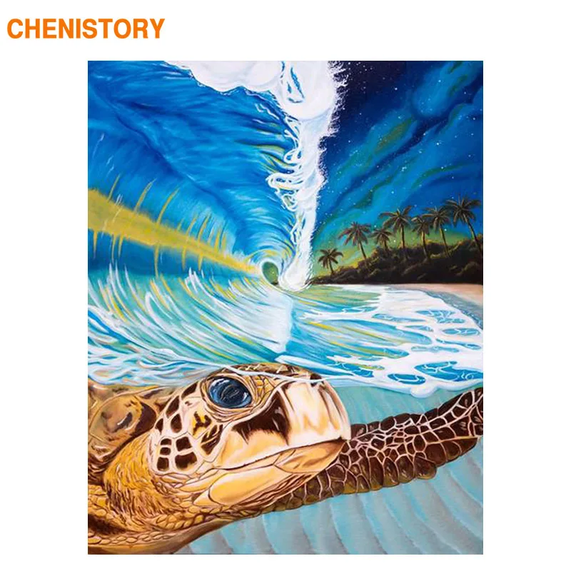 

CHENISTORY Frame DIY Painting By Numbers Sea Turtle Handpainted Oil Painting Picture By Numbers For Home Wall Art Decors 60x75cm