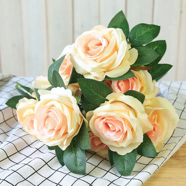 Luyue Artificial Flower 9 Head Flowers Rose Wedding Artificial Decoration Flowers Bouquet Home