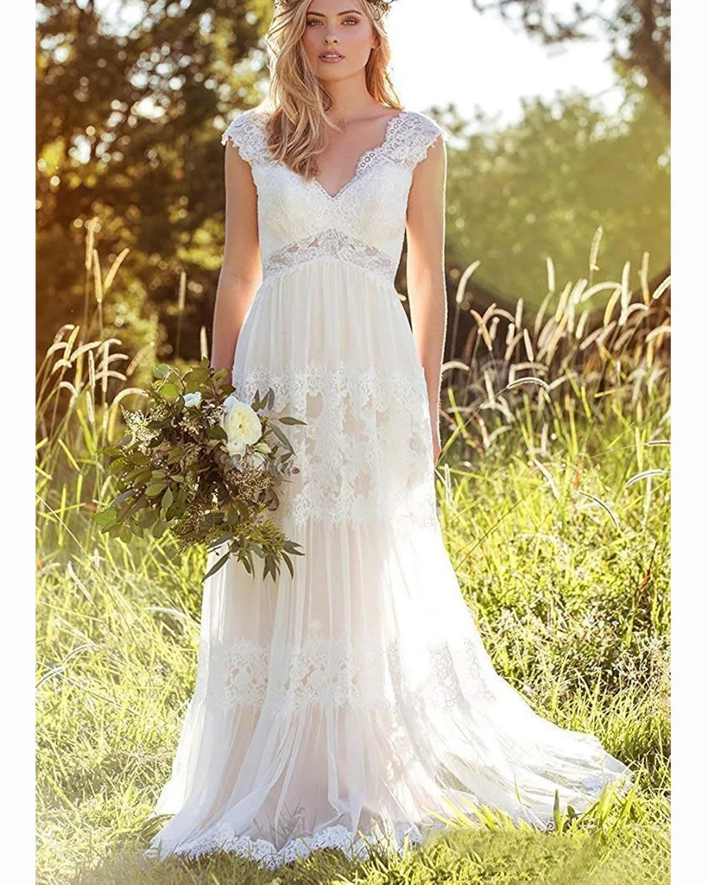 Кружевное богемное свадебное платье для беременных женщин Vestidos De Novia с v-образным вырезом и аппликацией, свадебные платья с рукавами цвета слоновой кости
