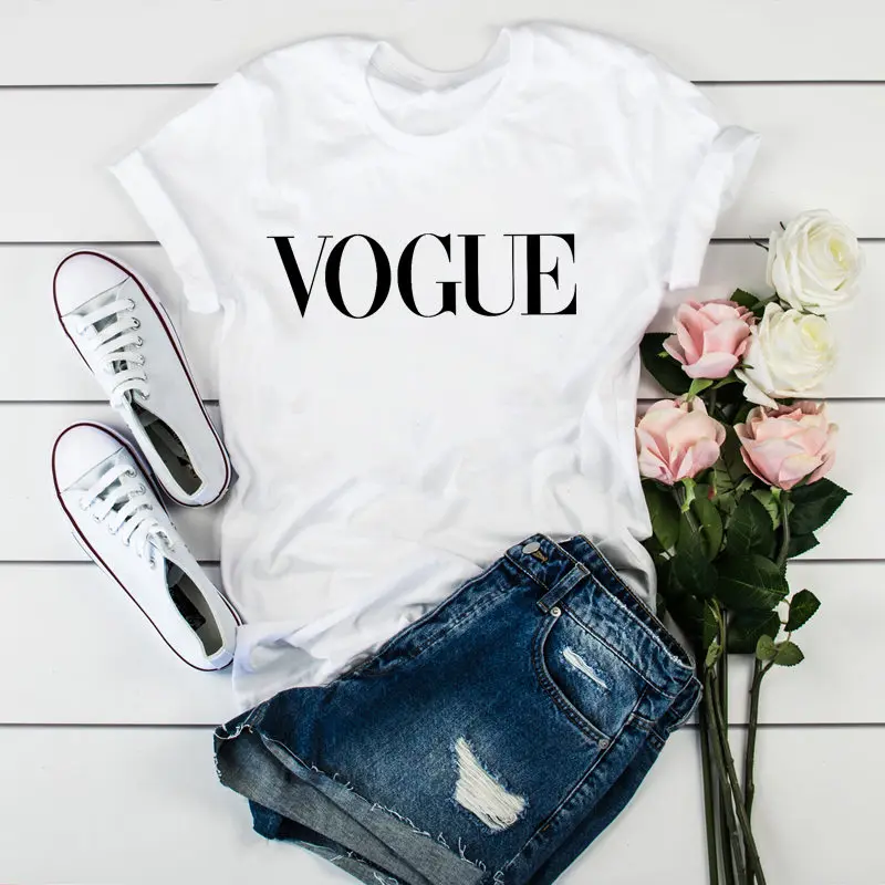 

Women's T-shirts 2020 Summer New 90s VOGUE Print Top Female T-shirt Harajuku Graphic Clothing Casual O-neck Ladies Tops Shirts