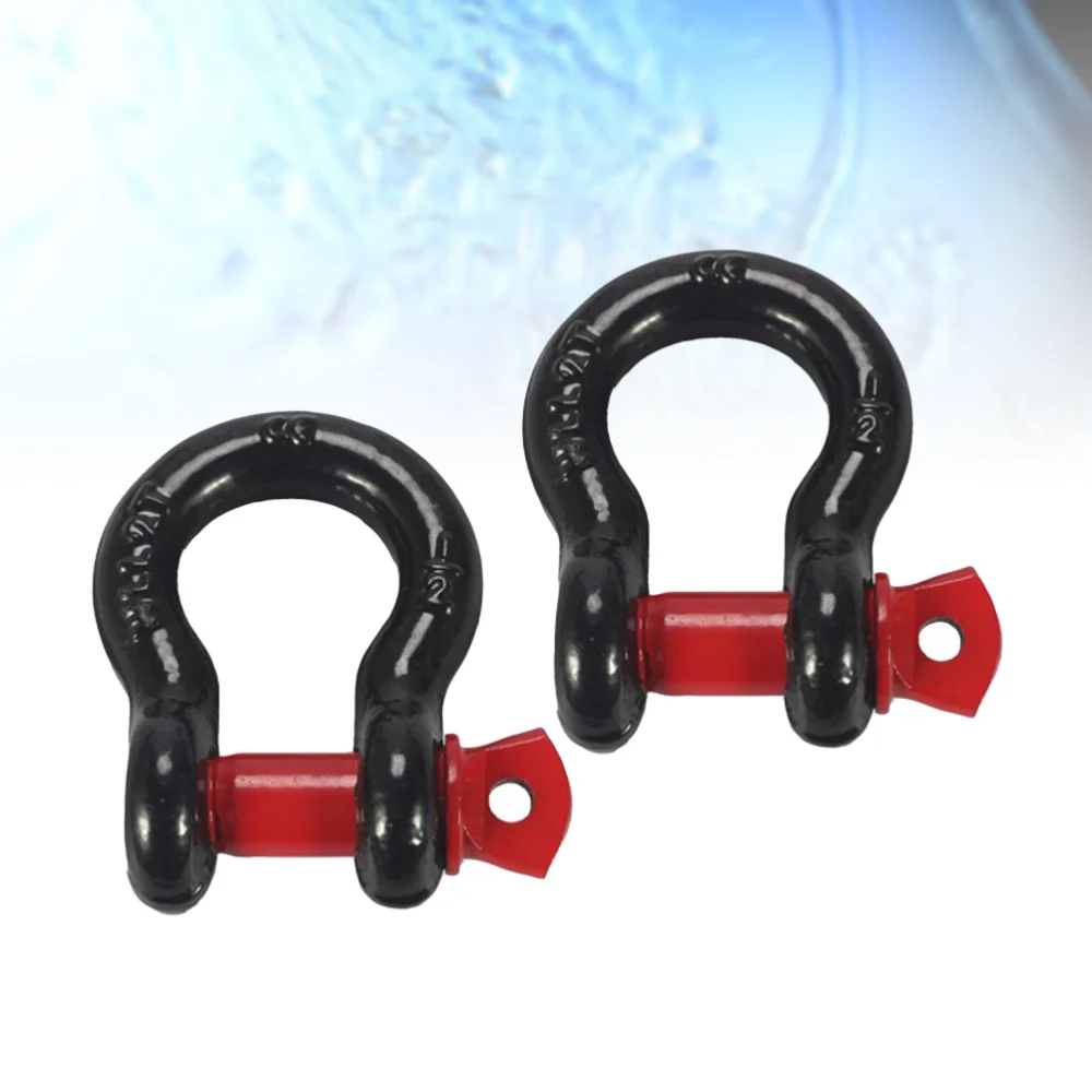 2Pc Heavy Steel Trailer Ring Racing Tow Hook U Type Shackles Towing Chain Hook (Red+Black