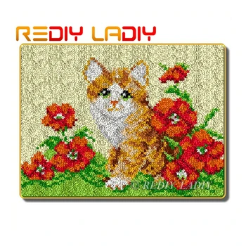 

Latch Hook Rug Kits Make Your Own Rug Poppy & Cat Crocheting Cushion DIY Carpet Rug Acrylic Yarn Printed Canvas Hobby & Crafts