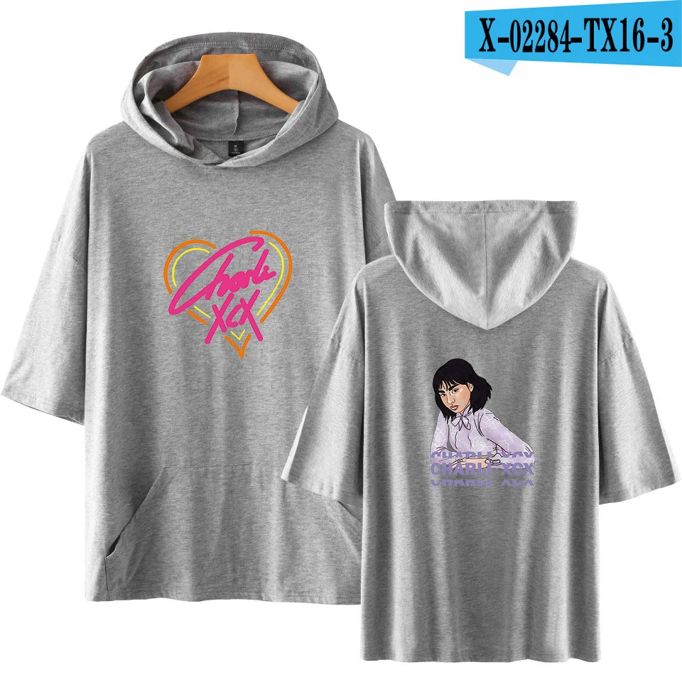 Charli XCX Women's Short sleeve T-shirt New summer hoodies number pocket tee shirt - Цвет: Темно-серый