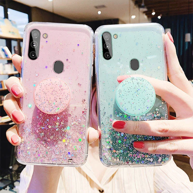 For Samsung A51 Case Samsung A32 A52 A72 A71 A11 A31 A22 A12 A81 A82 A91 A80 A90 A21S A6S Plus A7 2018 Glitter Star Phone Cases