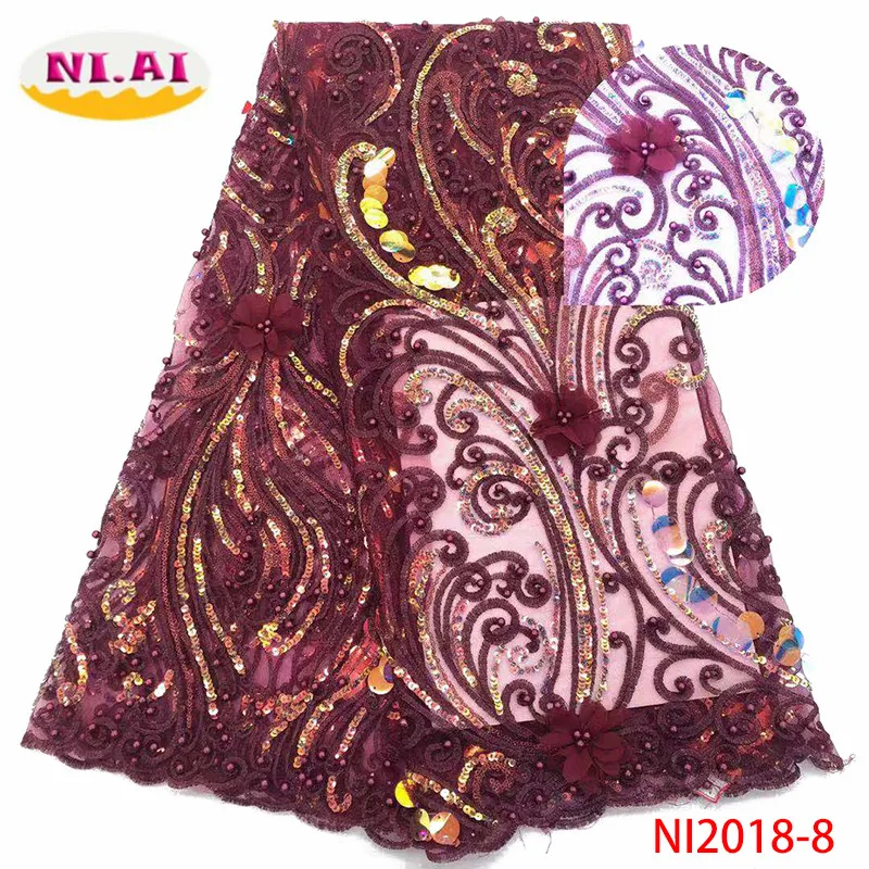 NIAI африканский тюль кружева ткани вышитое гладью кружево французское кружево высокого качества с бисером свадебное платье NI2018-6