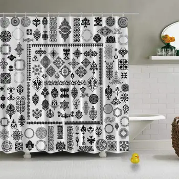 

Different Retro Elements Vector Modern Shower Curtain for Bathroom,79''L x 72''W