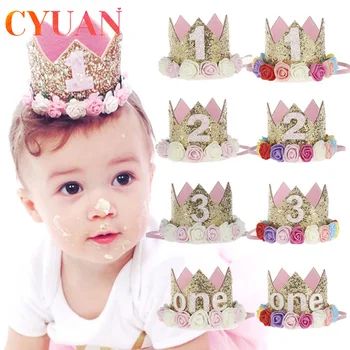 

1 2 3 Birthday Caps Flower Crown 1st Birthday Hat Newborn Baby Birthday Headband 1 Year Birthday Party Decorations Supplies
