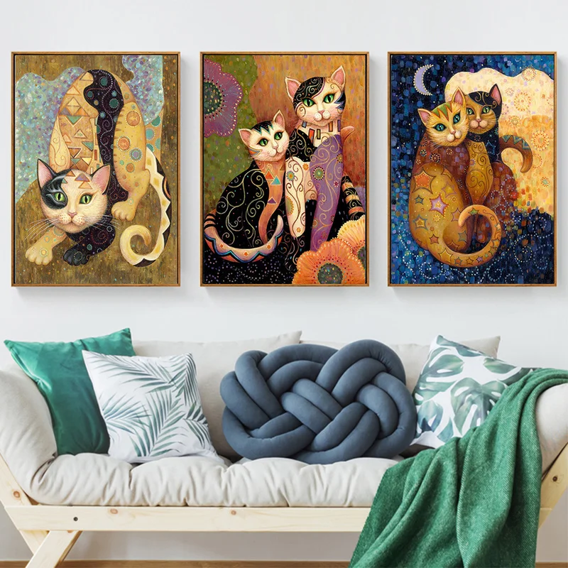 HD печать и постеры Холст Картина Klimt абстрактные животные Кот Современный