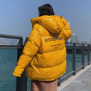 

2020 New Design letter Women's Jacket Bright Colors Casual Loose Coat Warm Oversized Women's Parka Puffed Collar Hooded YRF56-1
