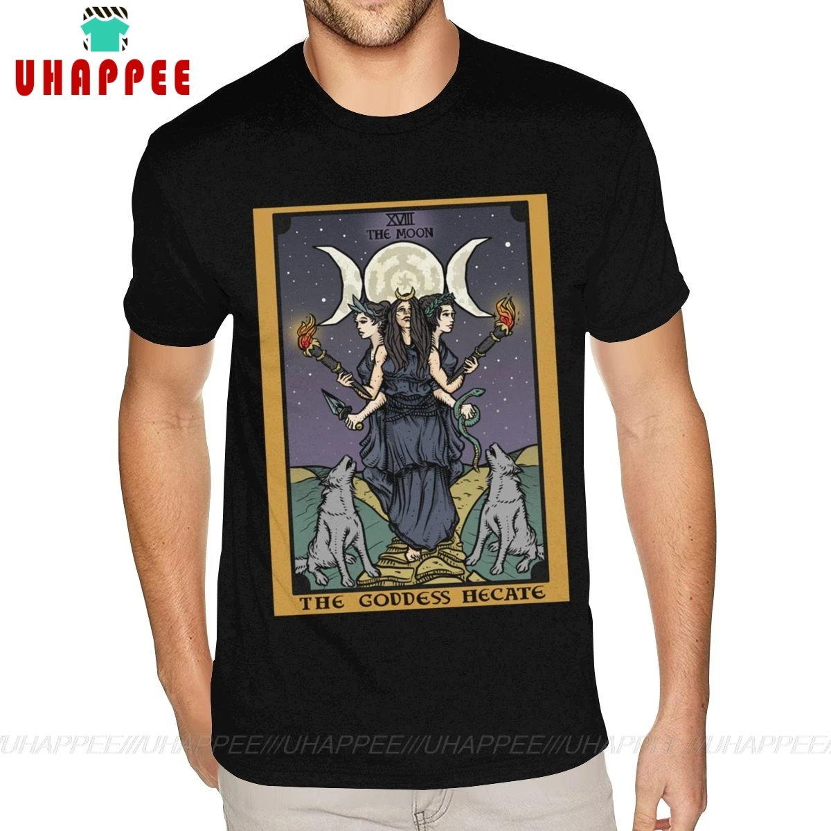 Hecate Тройная Луна богиня ведьма Hekate колесо Таро карточка хлопок XXXL мужские художественные футболки|Футболки|