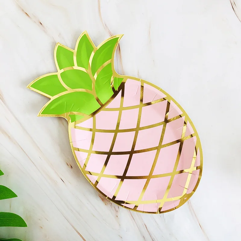 8pcs pink gilde leaf Розовый ананас тема вечерние поставки день рождения, детский душ Девушки вечерние одноразовые декоративные подкладки предметы чашки пластины салфетки - Цвет: 8pcs pink gilde leaf
