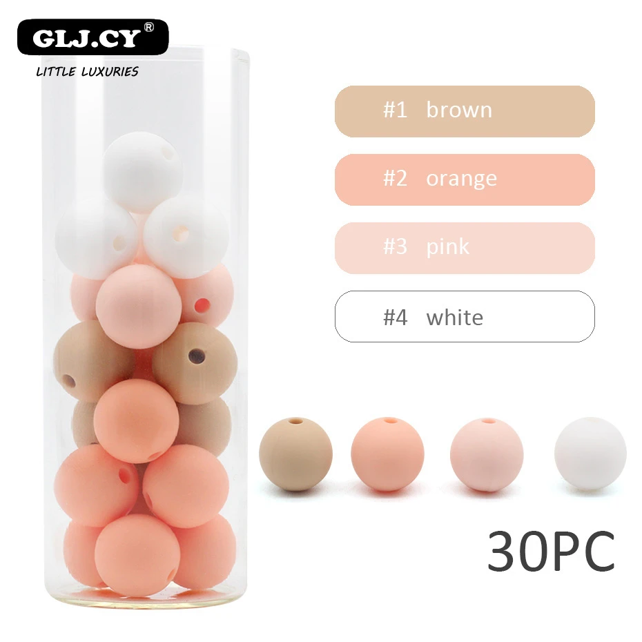 Peachy Series Детские Прорезыватели 12 мм 30 шт., круглые разноцветные силиконовые бусины, Прорезыватель для зубов из пищевого силикона, аксессуары для рукоделия, игрушки для прорезывания зубов - Цвет: Peachy Series
