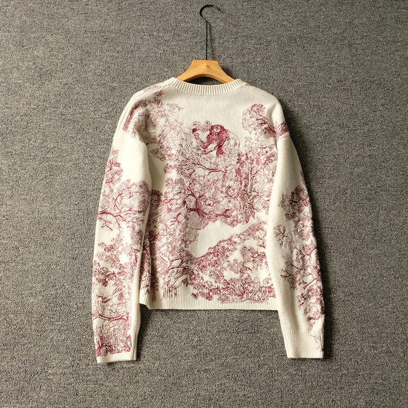Высококачественный кашемировый жаккардовый вязаный свитер с животным Лесом- весенний Модный стильный женский вязаный пуловер Топ