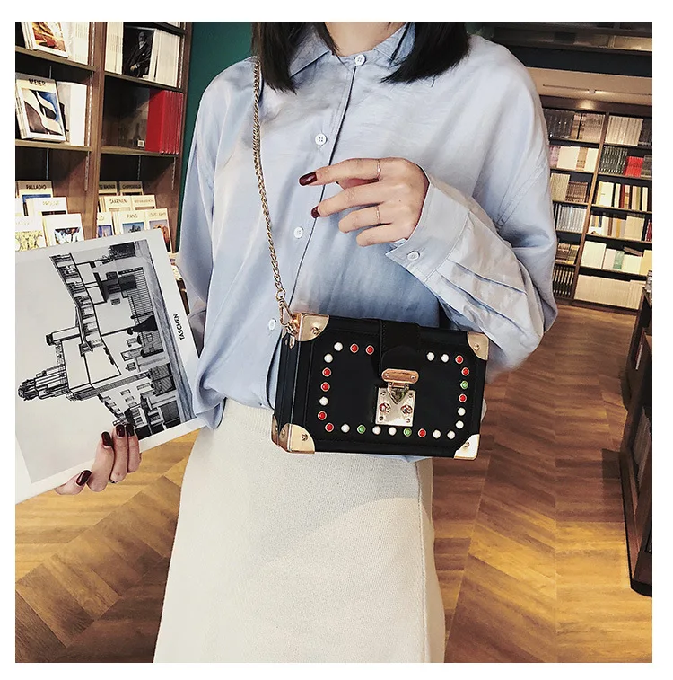 

JIULIN Women Bags Handbag-Lock Doctor-Bag Rivets Chain Crossbody Small Vintage Female Girls
