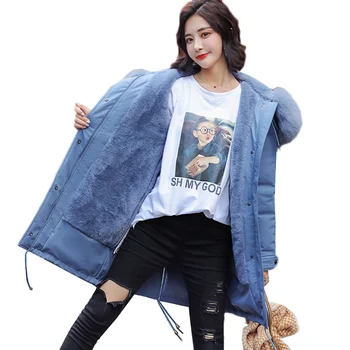 

Long Coat Women 2019 Winter Parka Women Warm Velvet Thicken Faux Fur Coats Parka Female Big Fur Collar Hooded Jacket Outerwear