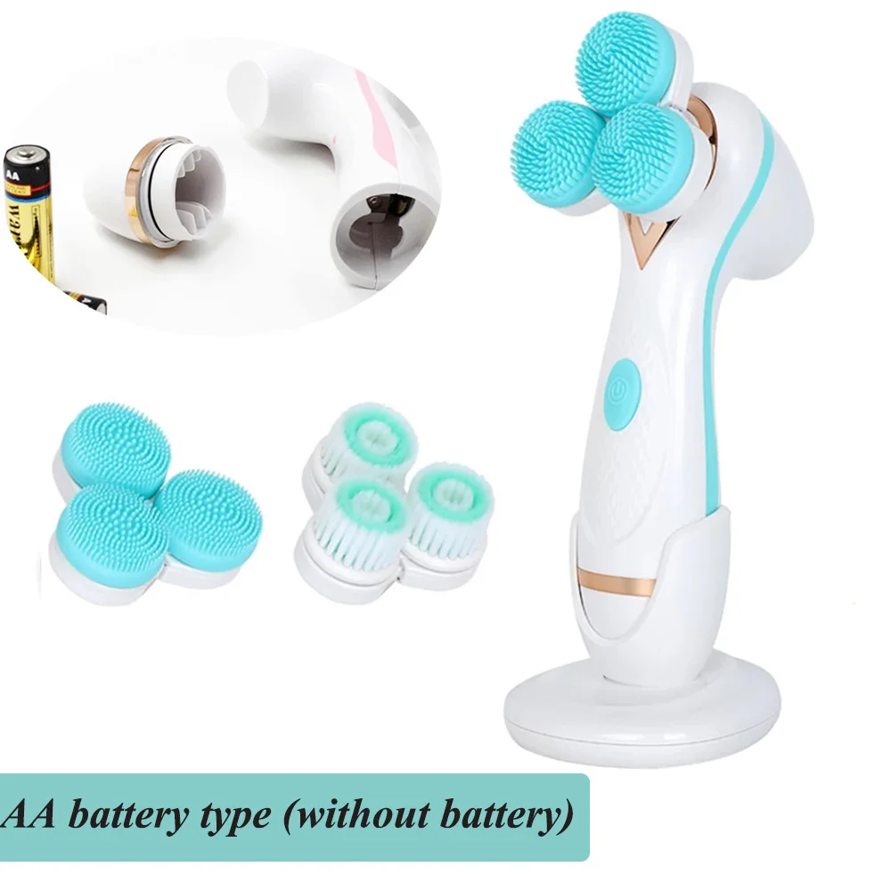 BLUE Battery 3D V подтяжка лица очищающая щетка для лица Электрический Уход за лицом Очищающая щетка для удаления угрей акне Очищающая поры машина, водонепроницаемый - Цвет: BLUE Battery