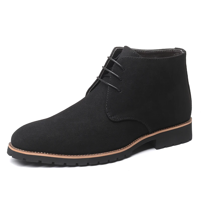 Черный Suede Leather Boots Men Winter Casual Shoes Autumn Business Ankle Boots Plus Size Fashion Lace-Up Male Botas Hombre - Цвет: Черный