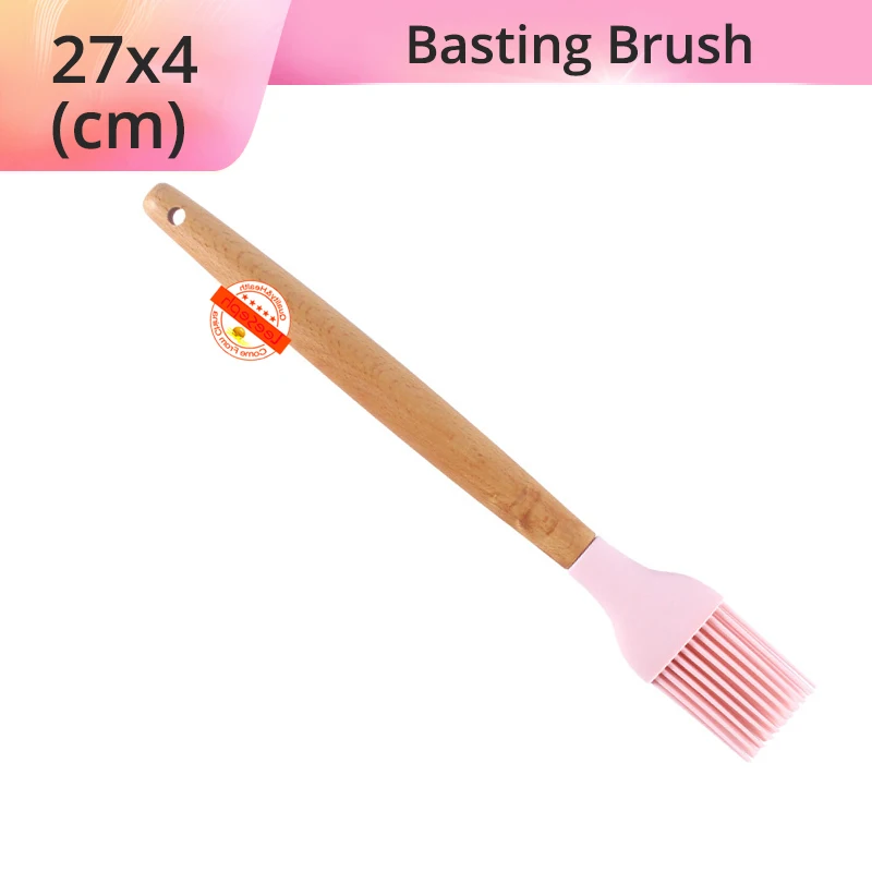 Pink Brush Силиконовая кухонная утварь-деревянные ручки, антипригарная не царапающаяся и термостойкая кухонная посуда кухонные инструменты - Цвет: Pink Brush