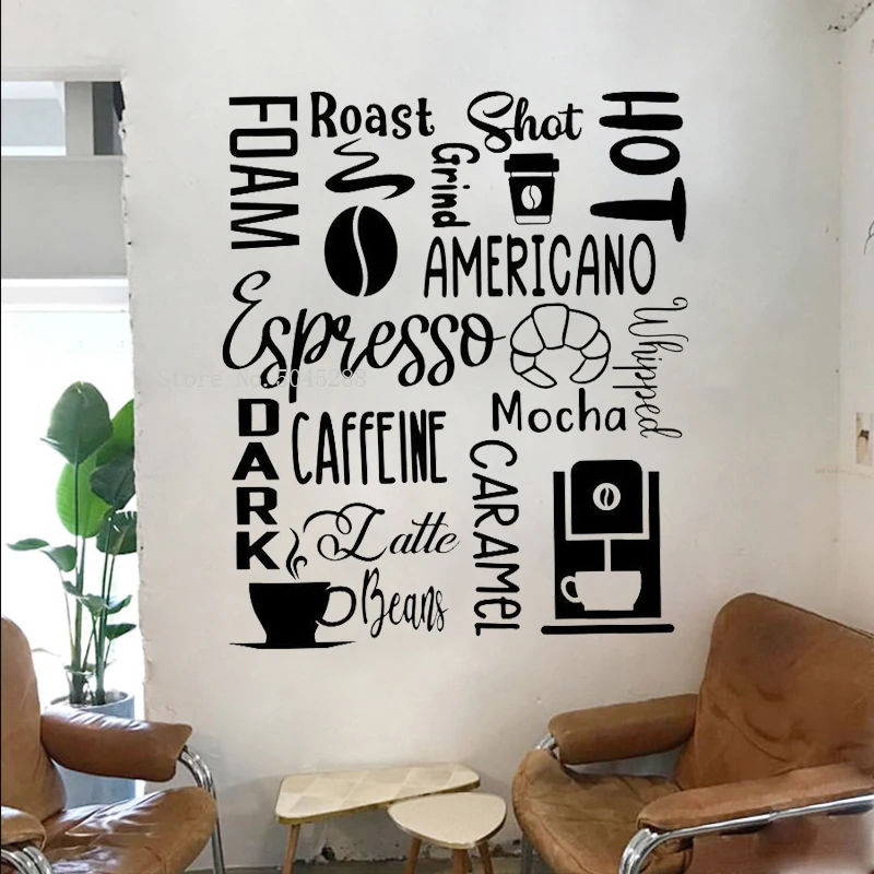 Autocollant Mural Moderne en Vinyle pour Fenêtre, Café, Expresso, Chocolat,  Cuisine, 73 Italie, Tasse, Haricot, Décor de Maison - AliExpress