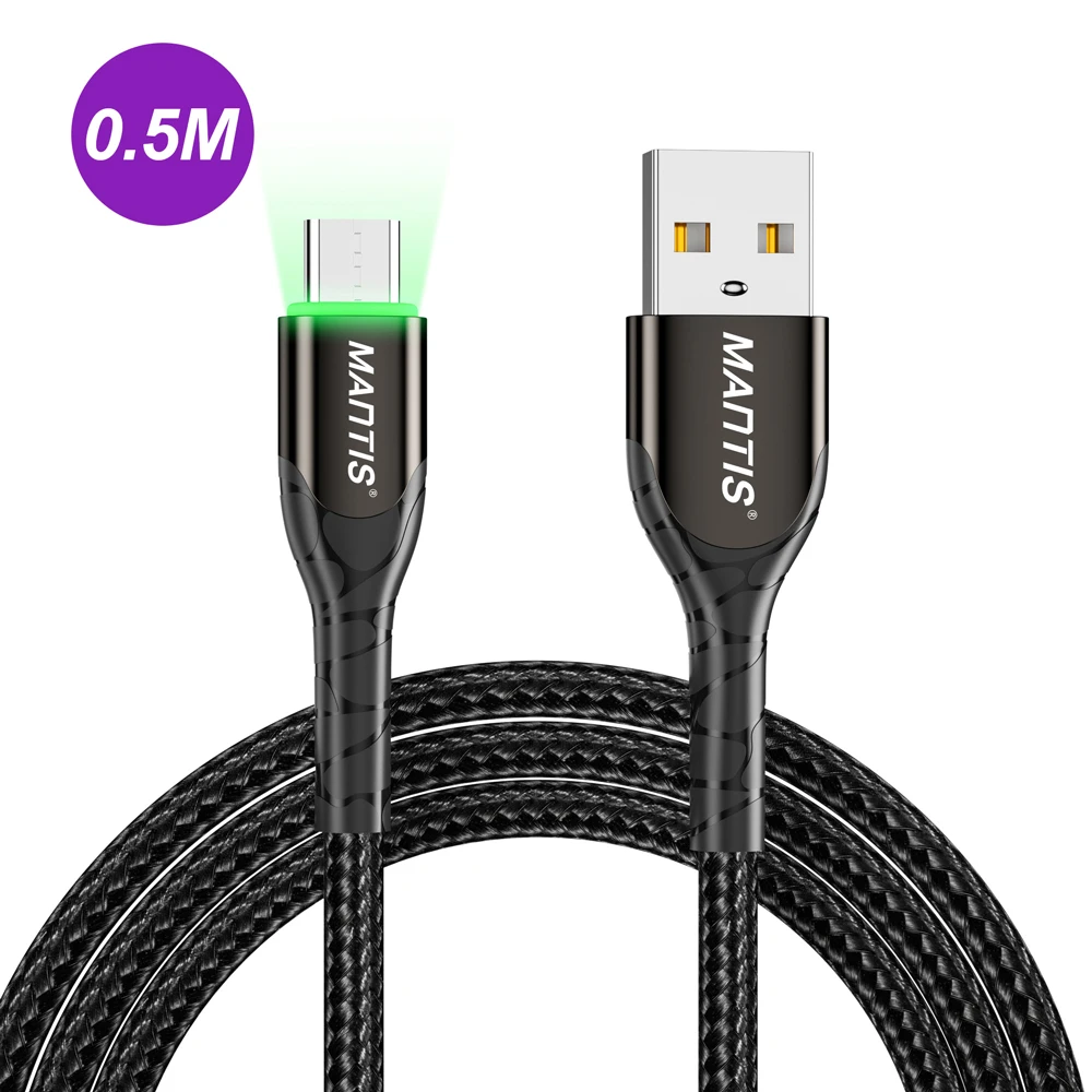 MANTIS 3 м 2 м светодиодный кабель Micro Usb для samsung Xiaomi 3A Быстрая зарядка зарядное устройство через Micro Usb Android мобильный телефон кабель для передачи данных - Цвет: 0.5M Black