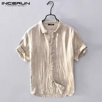 

Men Shirt Cotton Solid Short Sleeve 2020 Button Casual Streetwear Tops Lapel Camisa Breathable Men Brand Shirts Harajuku INCERUN