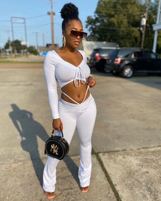 White 2 Piece Pants Sets Women Outfits 