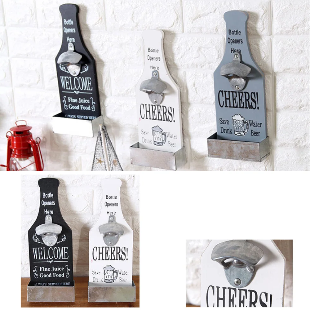 Wall Mounted Bar Restaurant Decoration Durable Beer Bottle Opener Kitchen Bar Beer Opener Wood