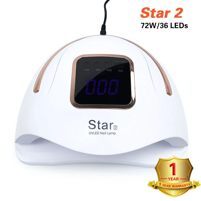 Star2 White 72 Вт SUN5s лампа для ногтей УФ-лампа светодиодный Сушилка для ногтей автоматический датчик ЖК-дисплей времени для отверждения гель-лака инструмент для дизайна ногтей - Цвет: Star2 White