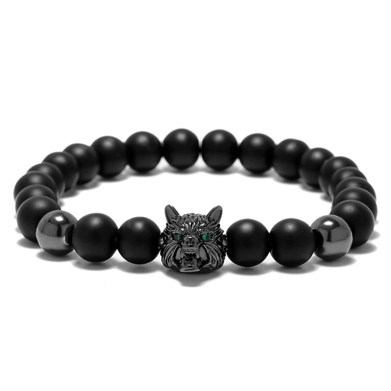 Natural Volcanic Lava Black Zirconia Hematite Bracelet for Men