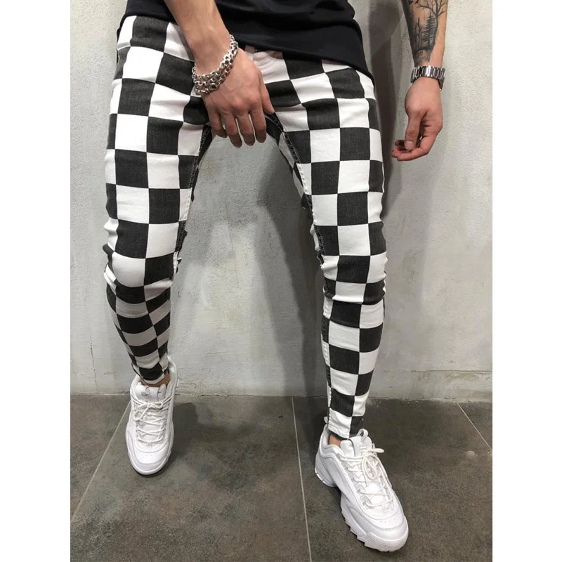 Chess Pattern Slim Black & White Pants