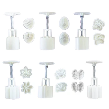 

Plastic Mooncake Mold 50/65g Cookie Cutter with 2 Stamps Hand Press Chocolate Moon Cake Mould DIY Bakeware