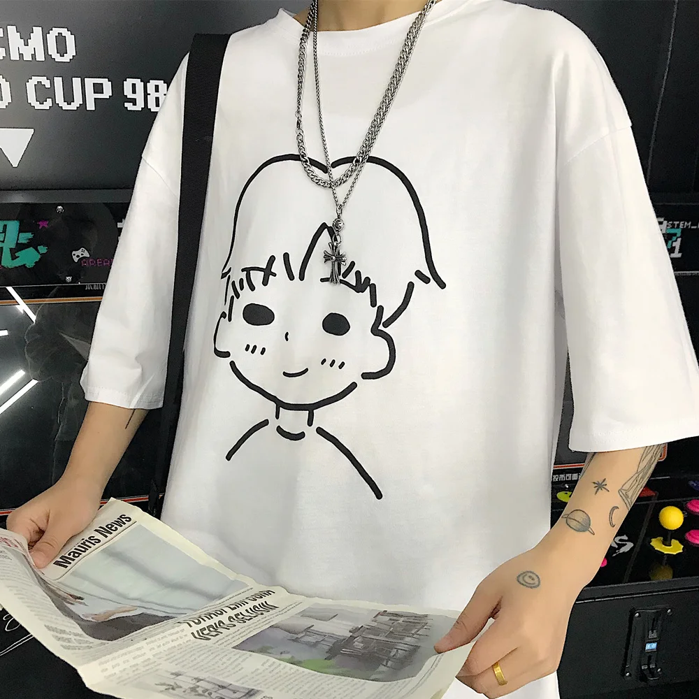 Футболка с принтом из мультфильма Женская и мужская Harajuku, пара топов, летняя футболка, Корейская одежда больших размеров, рубашка с короткими рукавами и круглым вырезом V693