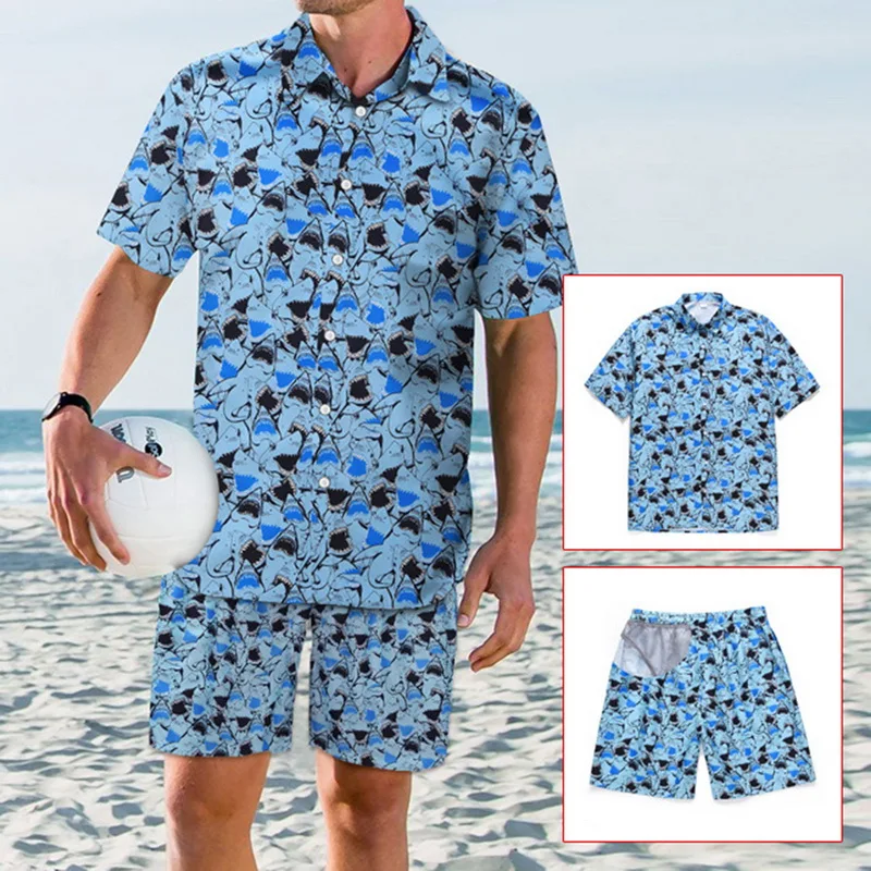 Promotion Adisputent 2020 Summer Men Sets Harajuku Streetwear Tracksuit Suit  Swimwear Flower Boardshorts + Casual Print Shirts