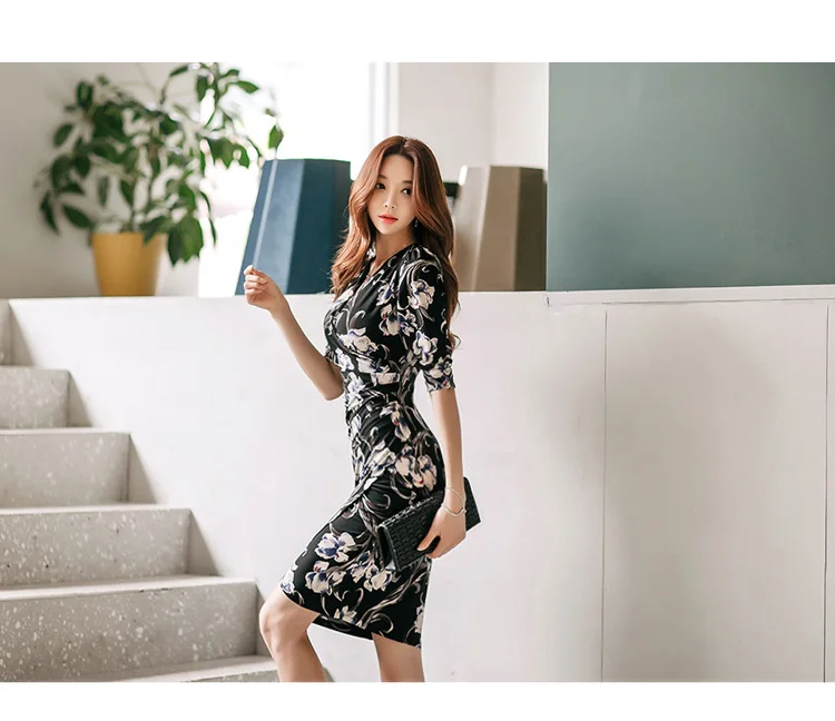 Vestidos, летнее платье для женщин, винтажный цветочный принт, v-образный вырез, короткий рукав, для выпускного вечера, для девушек, для офиса, тонкое, для вечеринок, платья DC858