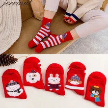 Jerrinut, женские хлопковые Рождественские Носки Happy Red, теплые зимние носки с принтом, милые Мультяшные животные, Модные новогодние носки, 1 пара