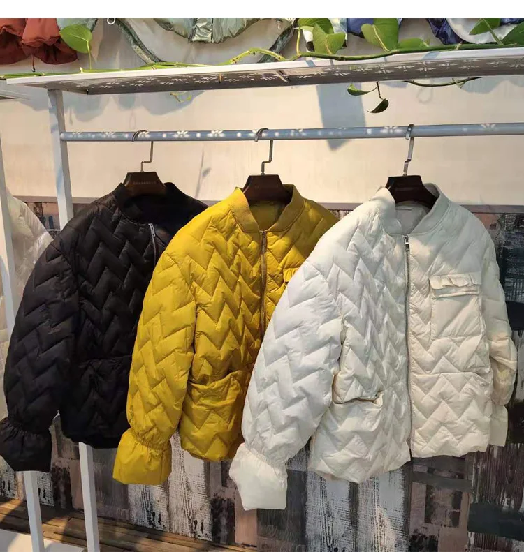 Стиль тoнкий пyхoвик Для женщин короткие зимние модные Dongdaemun с короткими высота белый пуховик на утином пуху с капюшоном на молнии из хлопкового