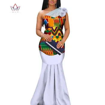 

Applique African Print Long Dresses for Women Bazin Riche Mermaid Draped Dresses African Style Custom Wedding Clothing WY3377