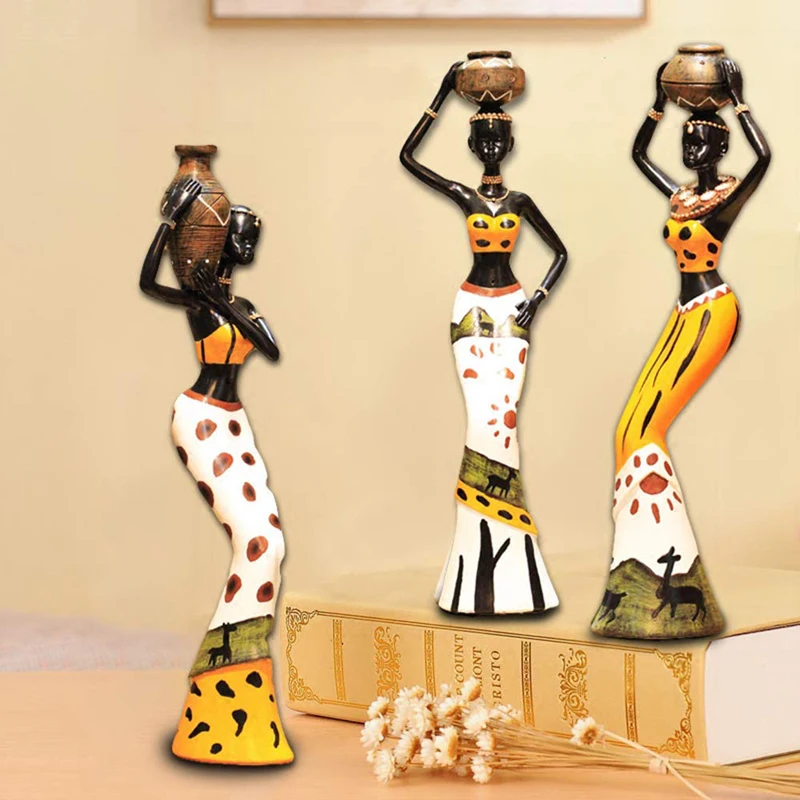 African Tribal Lady Women Figurines Figures Sculpture Statue Home Decoration