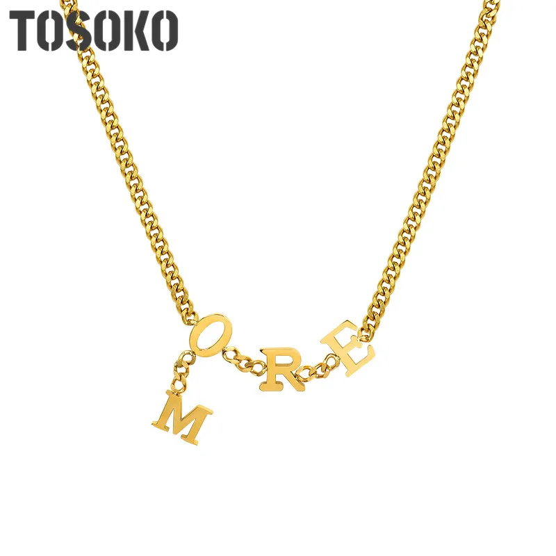 

TOSOKO Stainless Steel Jewelry More Letter Necklace Women Fashion Clavicle Chain BSP1036