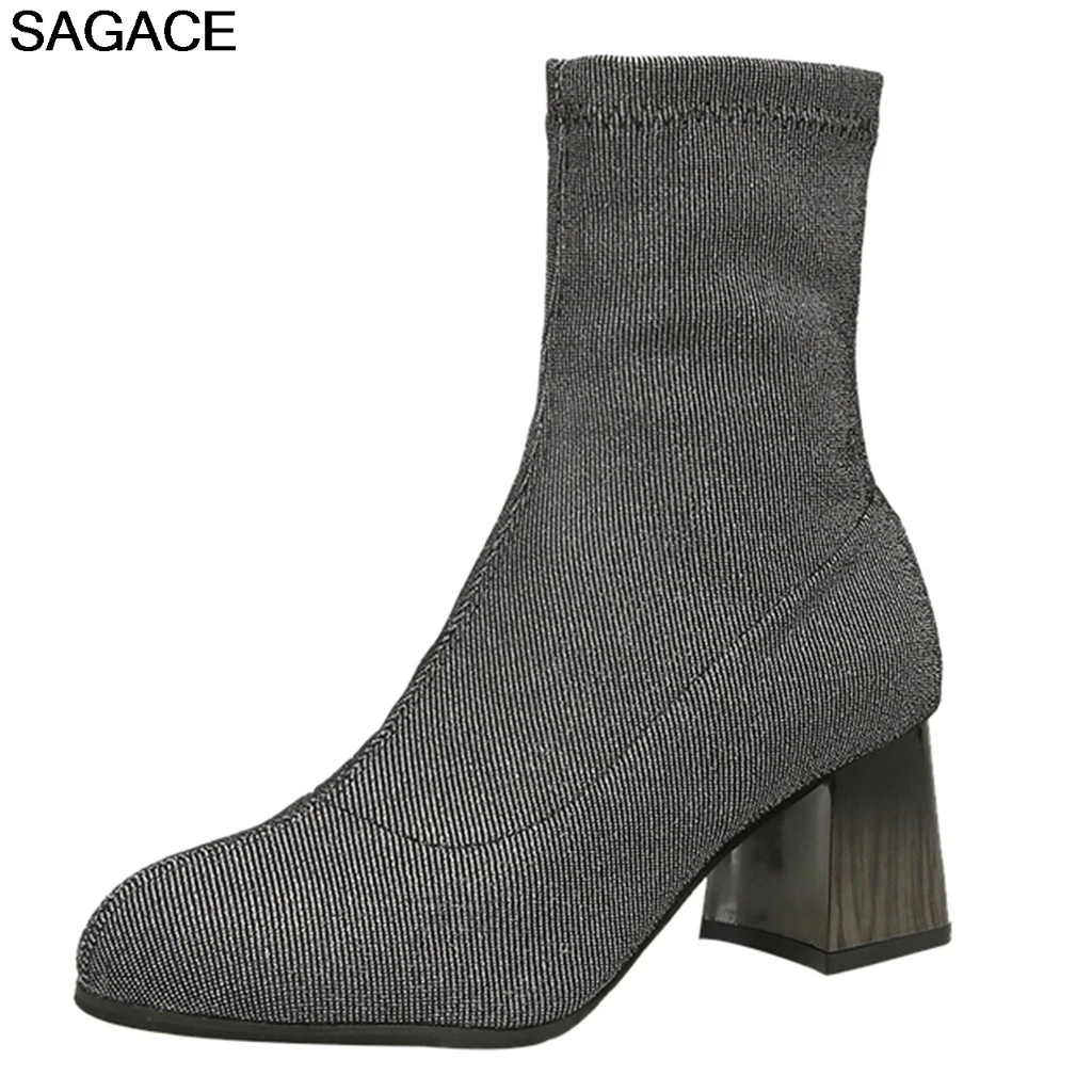 SAGACE сапоги модные женские туфли из эластичной ткани сапоги, без шнуровки, обувь до середины икры; Botas Дамские короткие ботинки круглый носок ботиночки для вечеринок zapato de mujer