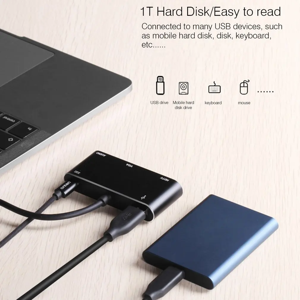 5 в 1 USB-C тип-c к HDMI концентратор адаптер VGA кабель аудио USB 3,0 PD конвертер тип-c питание для MacBook Pro