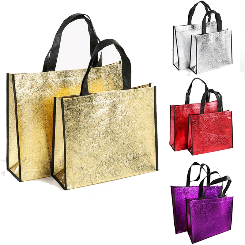 S/L Size Laser Shopping Bag Foldable Eco Bag Large Reusable Shopping Bag Tote Waterproof Fabric Non-woven Bag No Zipper 4