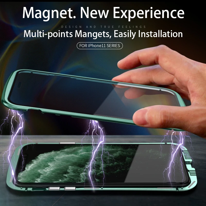 Tanie Dla iPhone 11 2019 metalowa rama dwustronne szkło hartowane dla iPhone 11 Pro Max Wasp talia ultra cienki 360 ochrona etui na telefon