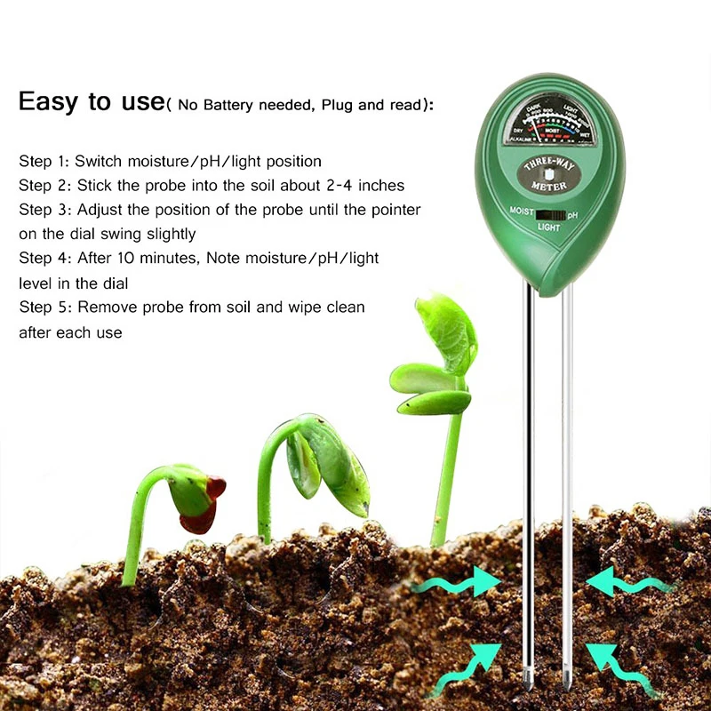 Professional Gardening Supplies Gauge Meter With PH Acidity Moisture Testing Usage Digital Sunlight Moisture Garden Soil Tester