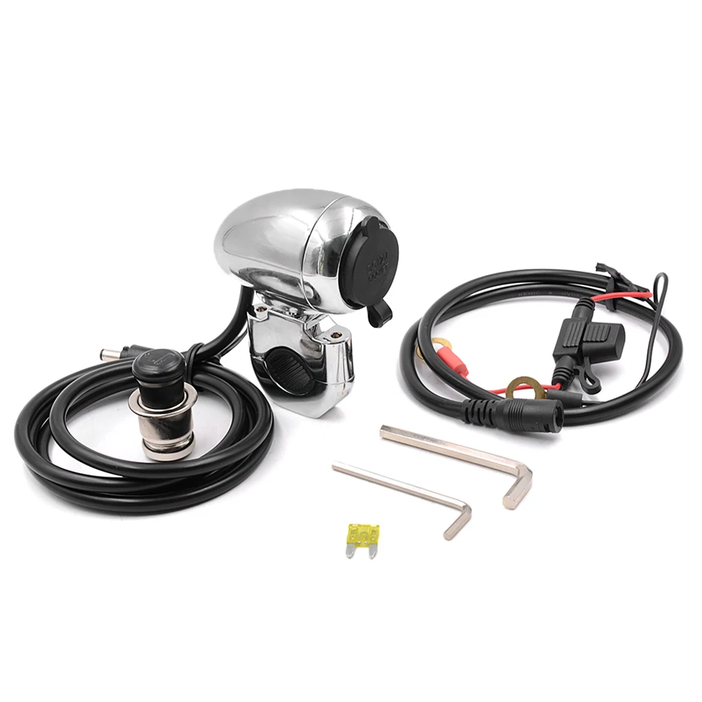 

Motorcycle Waterproof Handlebar Metal Cigarette Lighter Power Socket Chrome