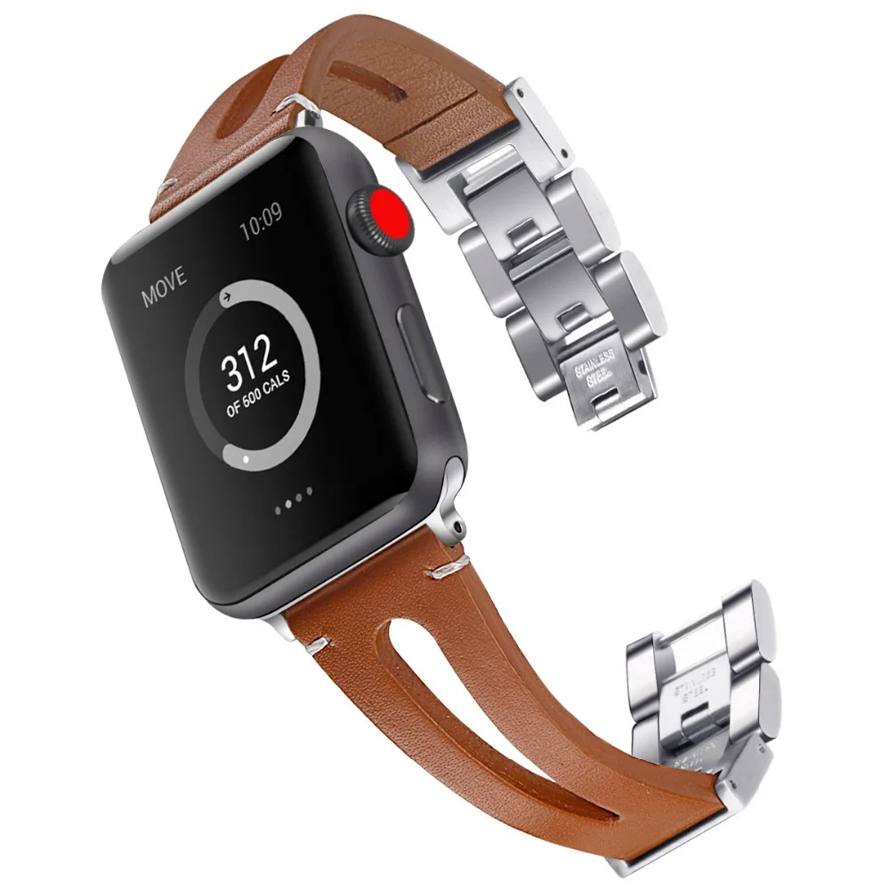 Lerxiuer спортивные с кожаным ремешком для Apple Watch band iwatch series 4 3 2 1 44 мм 42 мм 38 мм 40 мм браслет из нержавеющей стали