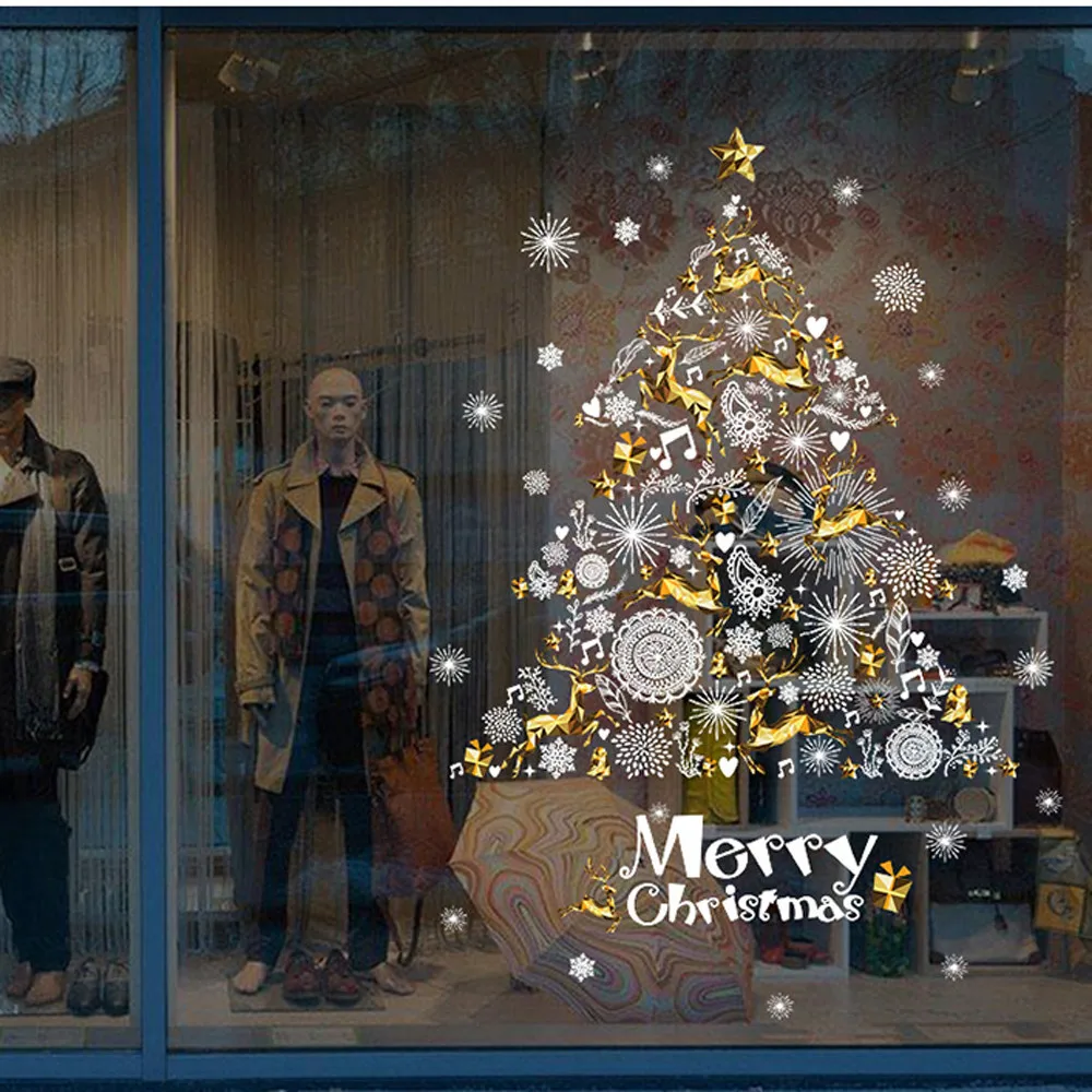 Цветок Дерево Decoracion Para Arbol De Navidad Рождество магазин окна украшения стены съемные наклейки Рождественская елка олень#37