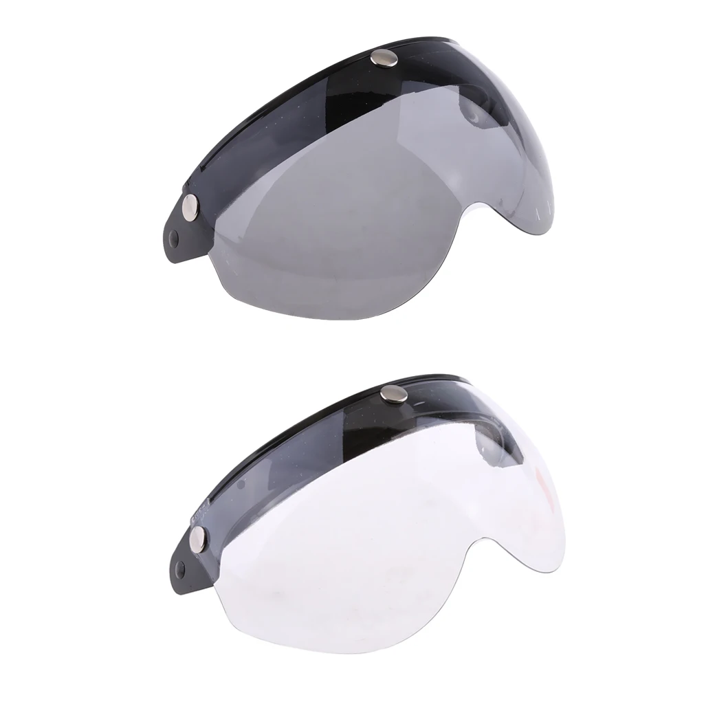 2pcs 3 Snap Open Face Helmet Shield Flip Up Visor Faceshield for Motorcycle Helmets Replace Assembly, Clear & Grey