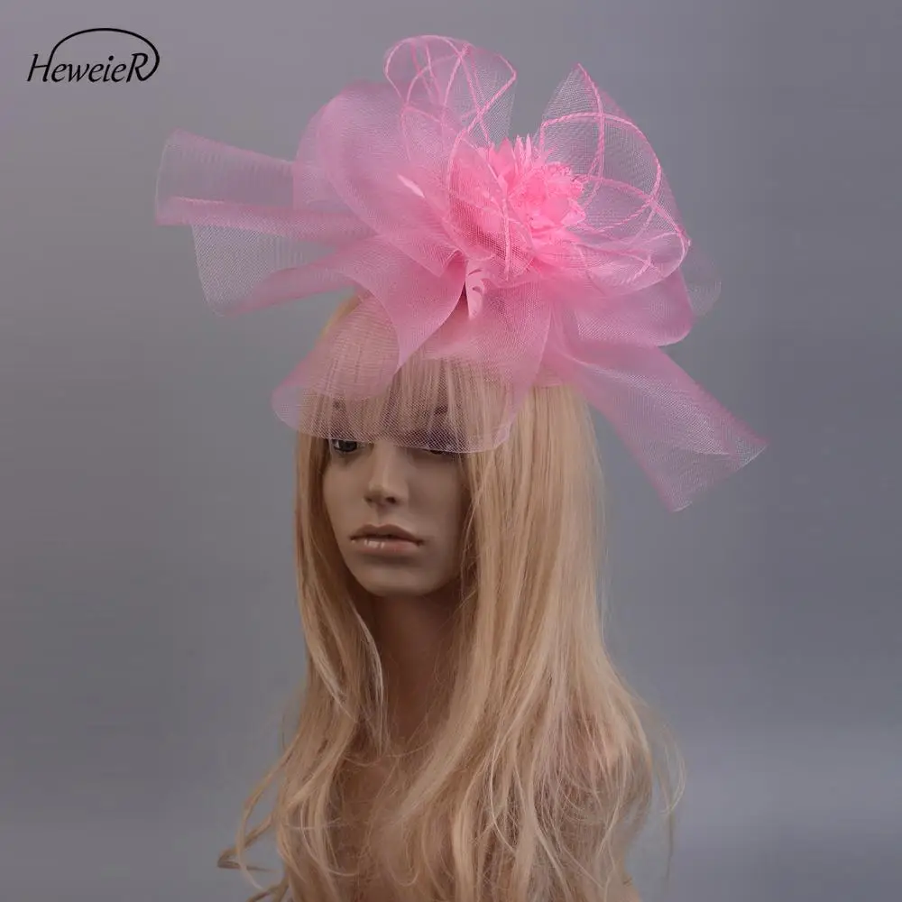 Fascinator Hat Handmade Pink Flower Large Hair Clip Cocktail Races Hair Band Headwear Hairpiece Women Lady Bridal Accessories